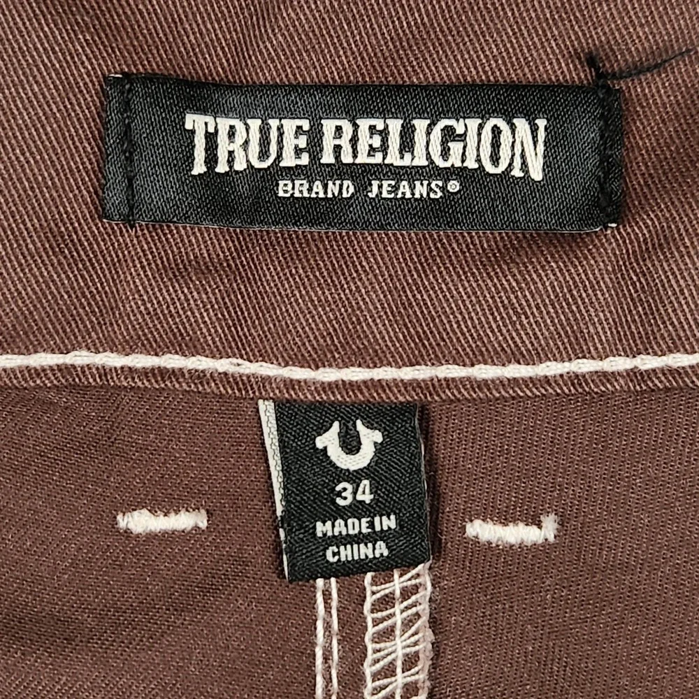True Religion Cargo Shorts Mens 34 Bracken Brown‎ Contrast Big T Stitch NEW